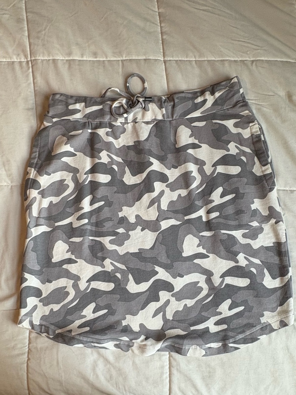 Rachel Zoe Gray Camo Drawstring Mini Skirt